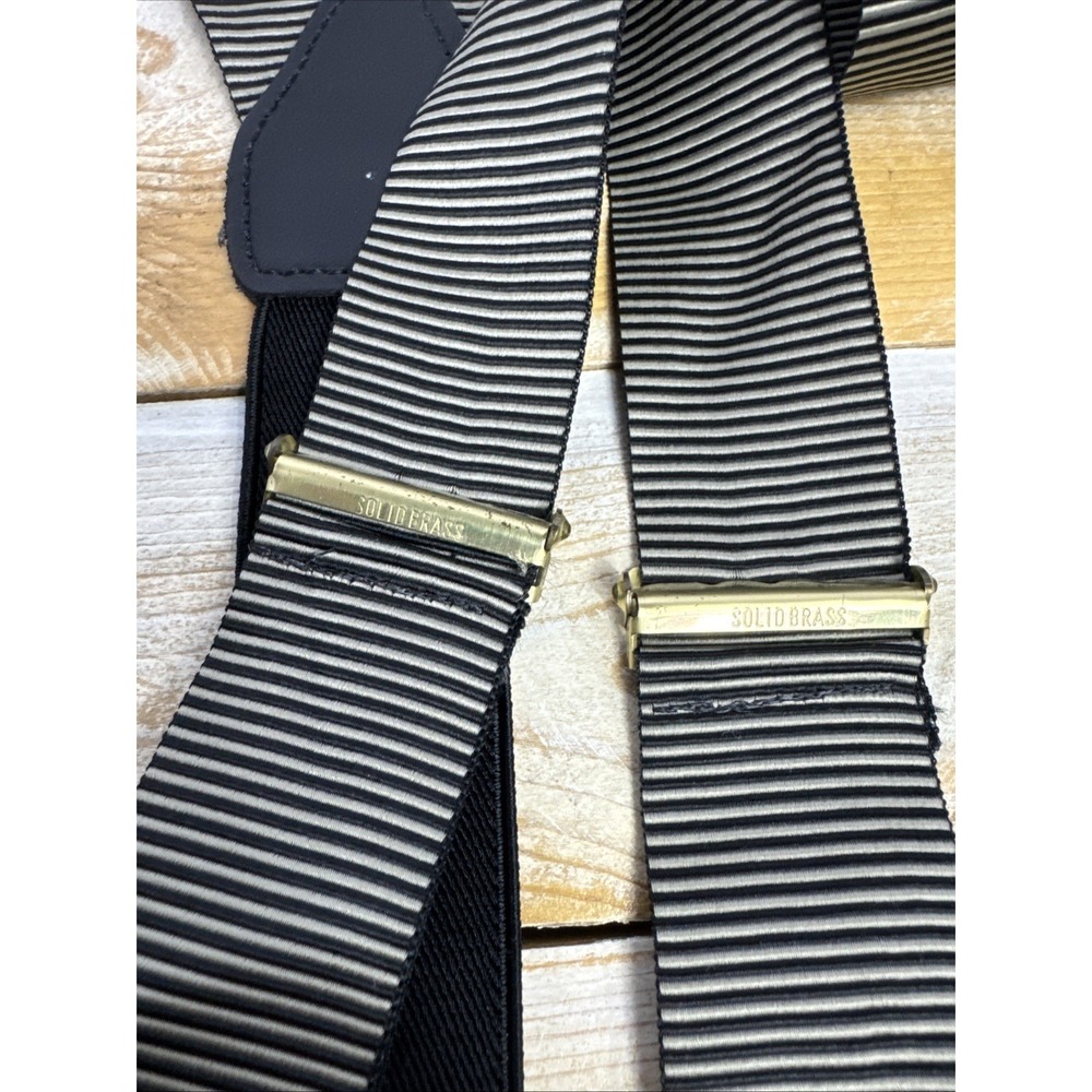 Mens Suspenders Stretch Leather Button On Style Brass Adjustable Lot of 3 - Picture 4 of 9